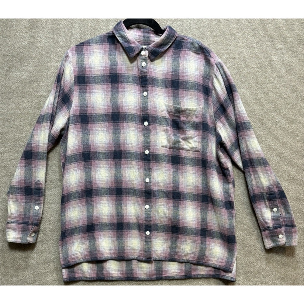 Madewell Womens Medium Ex-Boyfriend Flannel Shirt Smoky Lilac Plaid Button Up